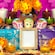 A brightly colored altar tribute with decorative skulls, candles and trinkets